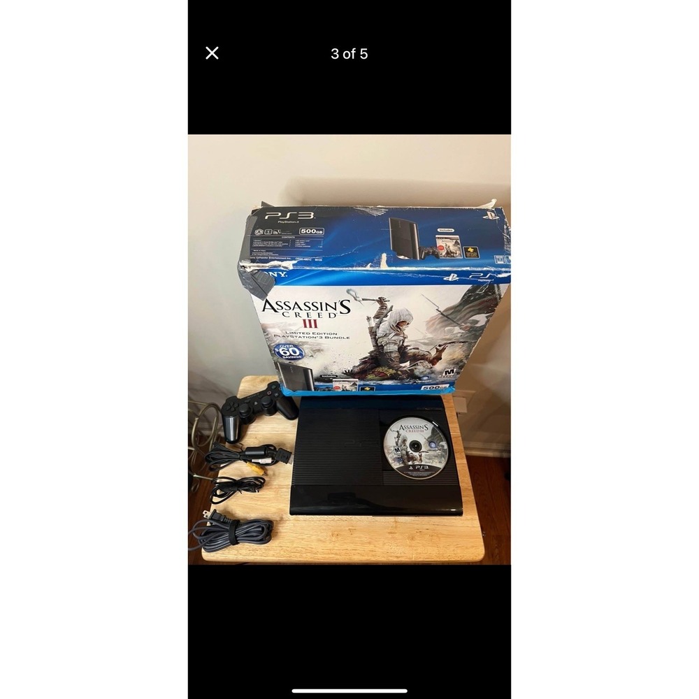 Sony PlayStation 3 Super Slim 500 GB Assassins Creed III Console Bundle w/ Games - Picture 2 of 2
